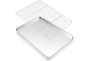 Onader Backblech mit Abkühlgitter, Edelstahl Groß Ofenblech Backform mit Kuchengitter Set für Servieren Backen Braten, Spülmaschinenfest & Gesund, 40,5x30,5x2,5cm