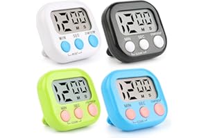VFANDV Temporizador Cocina 4 Piezas, Digital Temporizador de Cocina con Magnético Pequeño Cronómetro Infantil con Soporte Plegable Cronómetro Digital Cuenta Atrás para Cocina y Deporte (4 Colores-001)