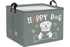 Clastyle Panier Rangement Chien Heureux Gris Rectangulaire Pliable pour Animaux Jouets Vêtements Chambre, 40x30x30 cm