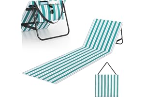 CUSHSUNR Folding Beach Sun Lounger, Deck Beach Chair Mat, Adjustable Backrest & Zippered Pocket, Foldable 600D Oxford Portable Sunlounger with Handle for Beach Camping Garden Pool,180 * 55cm