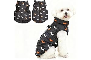 Asmea Dog Coat Warm Dogs Jacket Harness with D-ring Slightly Water-resistant Waterproof Puppy Coats for Cold Weather Christmas Dog Clothes Winter Small Dogs Coats Dachshund Coat Black L