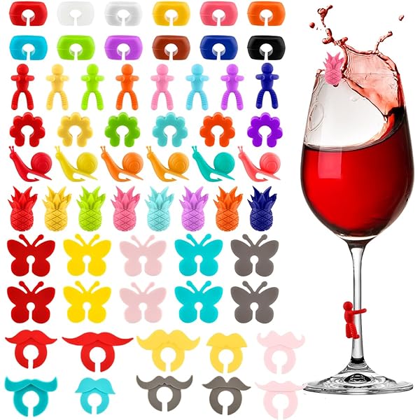 24 Segnabicchieri In Silicone Colorati - Marcatori Per Bicchieri Riutilizzabili