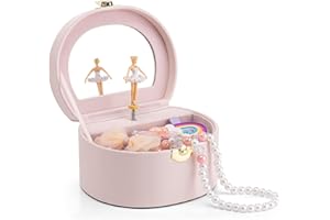 Vlando Musical Girls Jewellery Box with Ballerina, 3 4 5 6 Year Old Girl Gift, Music Box Jewellery Storage Boxes with Lids for Children Bracelet,Ring,Necklasem, Apricot Pink