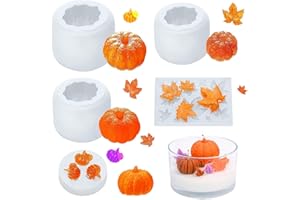 HZMJDHZM 5 Pièces Moules de Thanksgiving en Silicone, Halloween 3D Moule en Silicone Citrouille Feuille D'érable, Ensemble de Moules en Résine de Citrouille pour DIY Savon, Bonbons, Bougies