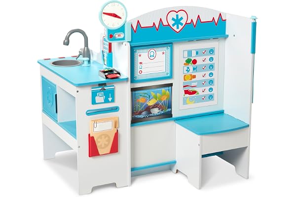 Melissa & Doug - Centre Activité De Docteur - Cabinet Médical En Bois Enfant - Jeu Imitation - Jouet En Bois - Jouet D'Activité, De Développement Et D'Apprentissage - Cadeau Enfant 3 Ans Et +