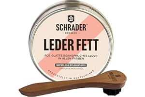 ‎SCHRADER BREMEN Schrader Lederfett farblos - Lederpflege für Glattleder, Schuhe, Motorradbekleidung - Imprägniermittel mit Tiegelbürste - 2-teilig - Made in Germany