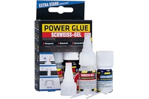 HG POWER GLUE Schweissgel Deluxe, 2k Sekundenkleber extra stark, Industriekleber für Kunststoff, Gummi, Stein, Keramik, Glas, Holz, Metall, uvm schnell trocknend, verrinnt nicht, 10 g mit Booster 5 ml