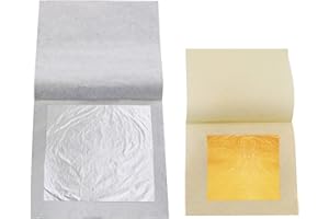 KINNO Edible Silver Leaf&Edible Gold Leaf, Gold Leaf Sheets Edible 5 Sheets 4.33 x 4.33cm Gold Foil Sheets&5 Sheets 6 x 6cm Silver Leaf Sheets for Cakes,Food, Arts, Gilding, DIY,Makeup