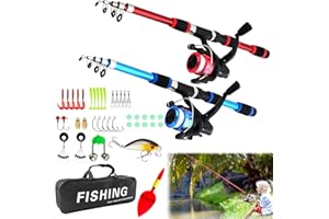 VAILEAL Juego de 2 cañas de pescar para niños, caña de pescar para niños, caña de pescar telescópica, 180 cm, caña de pescar telescópica portátil y carrete con cebo de línea de pesca, bolsa para niños y