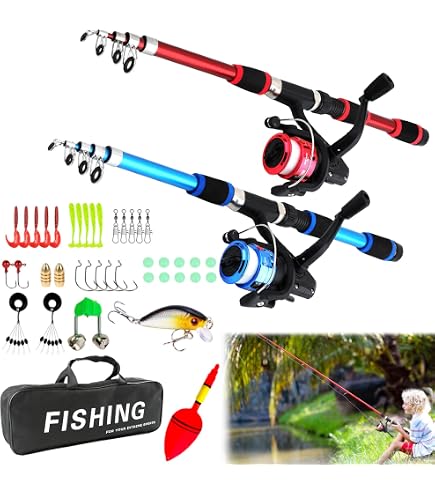 Kit De Pêche Télescopique Goture – 2 Cannes + 2 Moulinets + Accessoires – Débutant, Voyage, Eau Douce