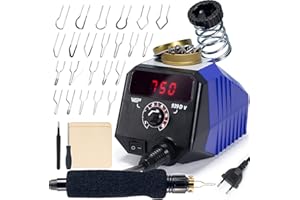 WEP 939D-V Holzbrenner -Set 250–750℃ / 482–1382℉ – Einstellbares brandmalkolben mit abnehmbarem Brennstift, 20 Brennspitzen, Stifthalter – Geeignet für Brandmalerei auf Holz und Leder (EU Stecker)