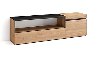 Skraut Home | TV-Schrank, Lowboard | für Wohnzimmer und Esszimmer | 150x45x35cm | Für TV-Geräte bis zu 65" | Fernsehtisch | Moderner Stil | Eiche Schwarz