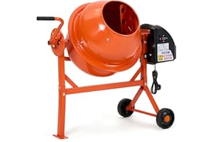DKIEI 63L Electric Cement Mixer, 220W Concrete Mixer with Wheels and Stand, Portable Mud Mixer Machine for Cement, Stucco, Seeds and Fodder, 230V, 50Hz, 30RPM, Orange