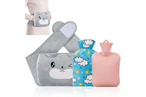 Hot Water Bottle with Cover and Belt, Yungden Portable Hot Water Bottle Belt, Removable Heat Belt for Tie, Hot Water Bottle for Stomach, Hands, Shoulder, Back and Legs (Pink - Smiling Cat)