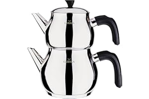 Set teiera turca nera Karaca Kayra, Adatta all'induzione, Teiera turca, Macchina per il tè, Caydanlik, Demlik, Macchina per il tè, Pentola per il tè, Tè, Macchina per il tè turca