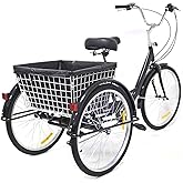 Brride 8-Gang Dreirad für Erwachsene 24 Zoll, Dreirad Erwachsene Mit Faltbarem Korb, Dreirad Fahrrad für Sport Outdoor Stadt,