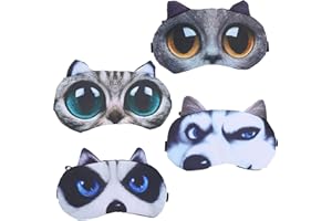 LMOGWL Set de 4 adorables masques de sommeil à motif de chat et de chien, masque de sommeil doux et moelleux pour le repos voyage enfants garçons filles femmes daydream masque de sommeil