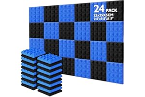 AGPtEK Schalldämmende Polsterung 24 Stück Schaumstoff-Dämmplatten 25 x 25 x 5 cm Akustikschaumstoff Rot und Schwarz Ideal für Tonstudio, Fernsehzimmer, Kinderzimmer, Büro und Podcast(Blau und Schwarz)
