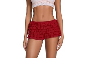 LYSINK Womens Multi-Layer Lace Ruffled Mini Bloomer Shorts Tie Front Elastic Low Waist Frilly Lolita Micro Shorts