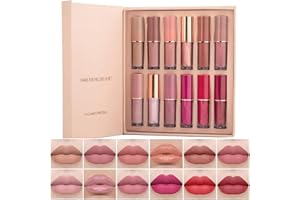 BELIKY GIRL Ensemble de maquillage de rouge à lèvres, pigments intenses, ensemble de cadeau de maquillage pour les lèvres longue durée imperméable (12 couleurs) - cadeaux pour les femmes (A)