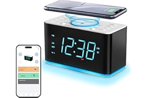 Radio réveil avec Chargeur sans Fil 15W, APP contrôle, FM Radio, Bluetooth, Deux Ports de Charge, Double réveil, minuterie de Sommeil, Snooze, gradateur Manuel Automatique iTOMA 207A