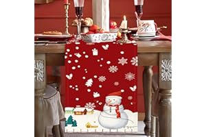 ParPix Świąteczny bieżnik na stół, bałwanek i płatki śniegu, bieżnik na Boże Narodzenie, 183 x 33 cm, Boże Narodzenie, dekoracja stołu, dekoracja stołu bożonarodzeniowego, na imprezę, do kuchni,