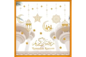 GEBETTER 3Feuilles Autocollant Fenêtre Amovible Ramadan Kareem Eid Mubarak Sticker Electrostatique Lune Etoile Doré Décoration Fête Aïd al-Fitr Vitrine Porte Verre
