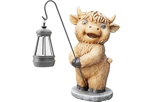 FIGORONA Highland Cow Statue Light, Resin Highland Cow Statue Light, Solar Lamp, Highland Cow Decorations, Suitable for Patio, Balcony, Indoor Lighting and Decoration, Gifts, Decoration (Hold)