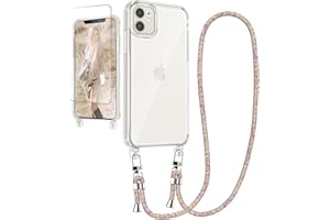 Ciciber Handykette Hülle für iPhone 11 Handyhülle mit Band und Schutzfolie, Transparent Case mit Schnur zum Umhängen Kordel Necklace Hülle Schutzhülle für iPhone 11 6.1", Regenbogen