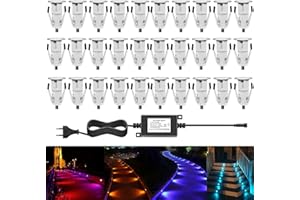 QACA 30 Mini Spot Exterieur Led Encastrable 0.4W/DC12V Etanche IP67 Luminaire Exterieur Décoration pour Terrasse, Patio,Escalier,Chemin,Jardin RGB