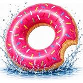 Inflatable Donut Bitten &Oslash; 120 cm Swimming Ring Swimming Hoop Air Mattress Swimming Cushion for Pool and Water Water Toys, wit