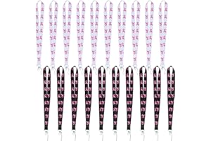 WANDIC 20 PCS Octobre Rose Tour de Cou Porte Clé,Cordon Badge Porte-Carte Lanière de Sensibilisation au Cancer du Sein Ruban Rose pour Porte-Clés ID Badge Téléphone