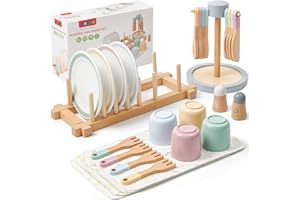 Atoylink Accessori da Cucina per Bambini in Legno, Accessori da Cucina Piatti e Stoviglie Accessori da Cucina per Giochi Gioco di Ruolo Regalo per Ragazze Ragazzi 3 4 5 6 7 8 Anni