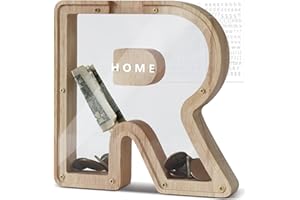 DBPBToU Salvadanaio Personalizzato in Legno Trasparente, Apribile e Grande per Bambini, Creativo per Regalo di Compleanno, Decorazione Domestica o Ricordo (R)