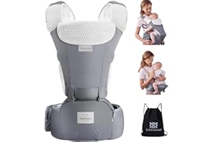 BEBEAR Bebamour Portabebés de 0 a 36 meses, mochila portabebés con malla de aire 3D para recién nacidos y niños pequeños(New Seasonal Grey)
