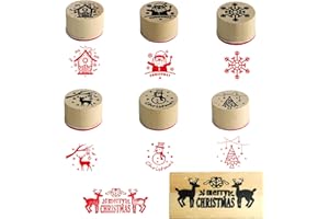 LOMYLM 7pcs Christmas Stamps for Card Making Crafting, Wooden Rubber Stamps Merry Christmas Stamp Santa Reindeer Snowflake Snowman Xmas Tree Design Stamp for Xmas Scrapbooking Gift Wrapping