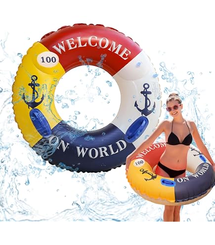 Bouée Gonflable Géante Pour Adultes - 42 Pouces - Avec Poignées - Pour Piscine, Plage - Design Rose Et Vert
