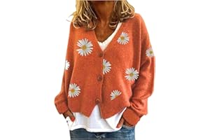 HULKAY Women's Floral Print Long Sleeve V-Neck Sweaters Button Down Ribbed Cuffs Knit Cropped Cardigan Sweater