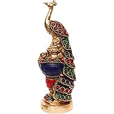 RACPREE™ Brass Vintage Peacock Sitting Decorative Showpiece in Multicoloured Stone Finishing for Home Decor, Table Decor, Sta