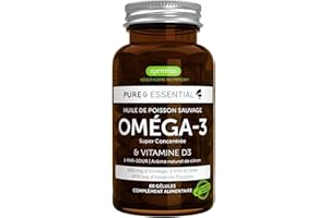 Oméga-3 Super Concentré & Vitamine D3, 410 mg EPA & 250 mg DHA par gélule, Huile de Poisson Sauvage, 1-par-jour, 60 gélules