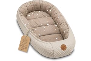 Totsy Baby Réducteur de Lit Bébé 90x50cm en Minky Polyvalent pour Nid d'ange Couffin et Naissance Chaud et Doux et Accessoires pour nid Douillet Winter Cocon Beige avec Étoiles Blanches