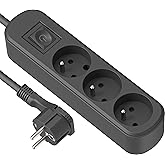 Electraline 32050 &ndash; Power Strip with 3 Sockets, Switch and Flat Plug, 1.5 m, Black