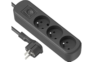 Electraline 32050 Bloc Multiprises 3 prises, interrupteur et fiche Plate - 1,5m, noir