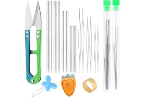 Benlay Ensemble de 29 aiguilles perlées à enfiler, 19 aiguilles pour les grands yeux et 6 aiguilles droites longues & ciseaux, aiguilles perlées bracelet collier bijoux fabrication de perles