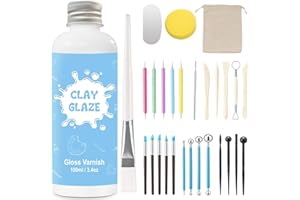 ‎EIGTWEN 100ml air dry clay glaze und 29pcs modellierwerkzeug Werkzeug, ton glasur ohne brennen Schützt die Keramik vor Oberflächenverschleiß und kann zum Stippeln, Schnitzen, Gießen verwendet werden (Glanz)