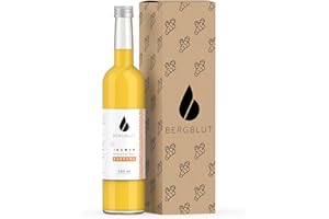 ‎BERGBLUT Bergblut Bio Ingwer Konzentrat mit Kurkuma – 500 ml Ingwerkonzentrat mit Kurkuma, Zitronen & Limetten | hochwertiges Konzentrat für Golden Milk, Limonade & als Shot | Vegan mit Agavendicksaft