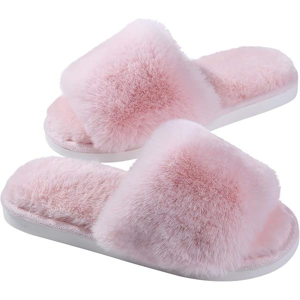 Namaste At Home Fleece Slippers - Pink & Grey, Large (Women's 9/10), Cozy Polyester With Non-Slip Grips
