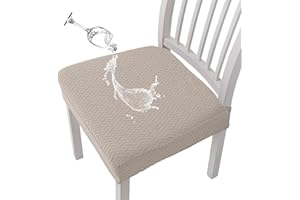 KELUINA Coprisedili per sedie Impermeabili in Jacquard con Reticolo Elasticizzato 1/2/4/6 Pezzi Coprisedie per sedie da Pranzo Coprisedie per Cucina (Cachi,6 PCS)