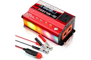 WODHMIEY 1000W Car Power Inverter 12V/24V to 230V Vehicle Voltage Converter with Plug, 2 USB, Type-C & Cigarette Lighter, LCD Display, Mood Lighting, Ideal for Camping, Travel, Motorhomes & Trucks