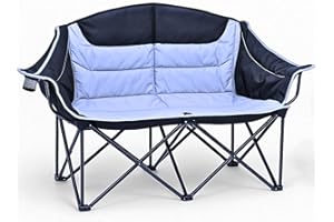 DEMPOWER Double Camping Chair for Adults, 2 Person Oversized Folding-Portable, 660 Lbs / 300 Kg Capacity, Camping Chairs for Picnic Fishing Indoor-Outdoor Activite with Cup Holder and Armrest, Black